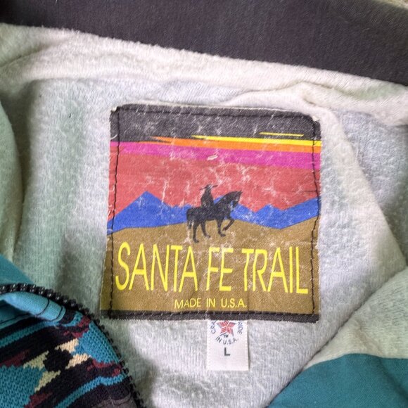 Vintage Santa Fe Trail Zip Up Aztec Windbreaker Jacket Teal Men’s Large - Picture 7 of 10